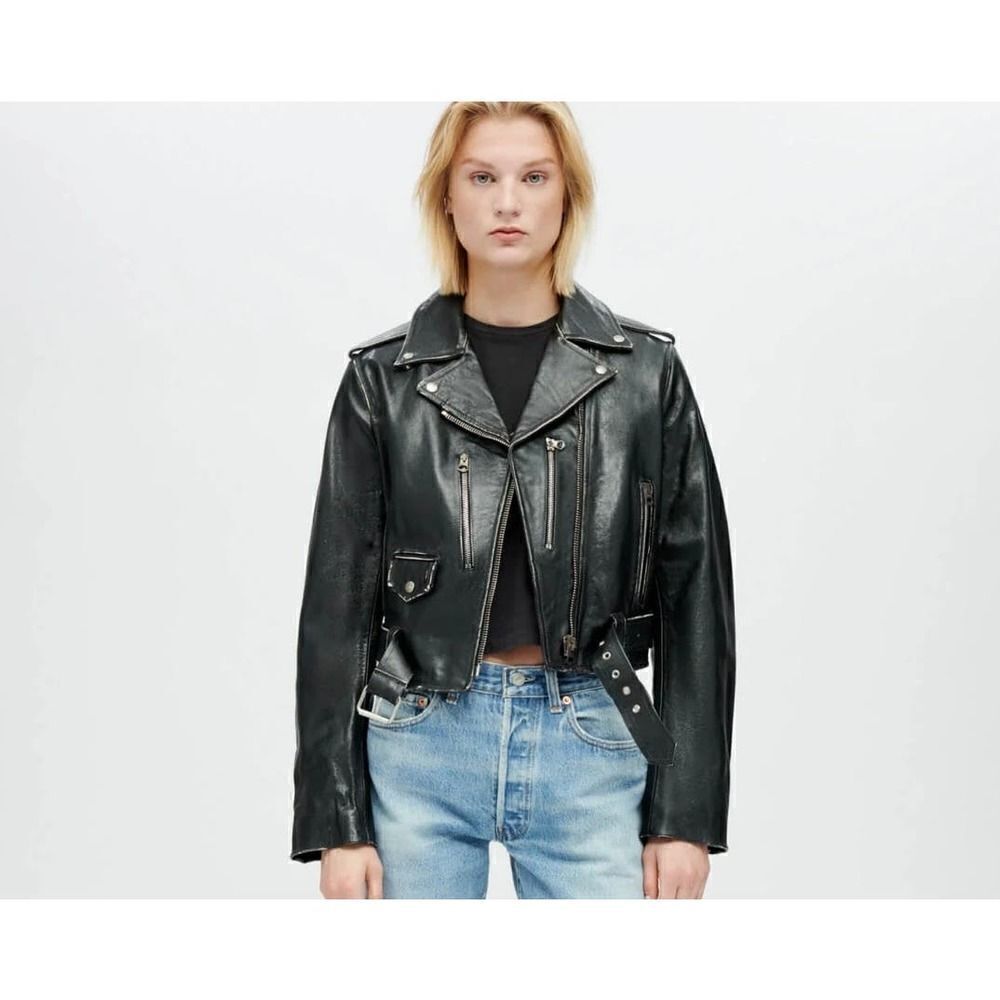 Re/Done Black Leather Racer Leather Jacket Size Small 713-06WRACRJK